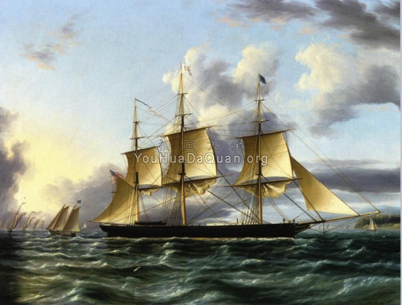 The American Clipper Architect off a Coast with Pilot Boat, a Regatta and other Shipping in the Distance - 詹姆斯·E·巴特斯沃思